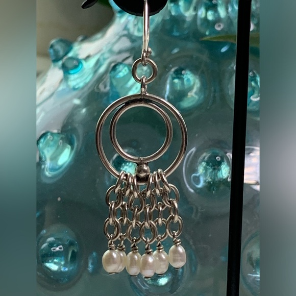 Silpada Vintage HTF RARE Oxidized Freshwater Pearl Chain Dangle Earrings - Picture 3 of 13